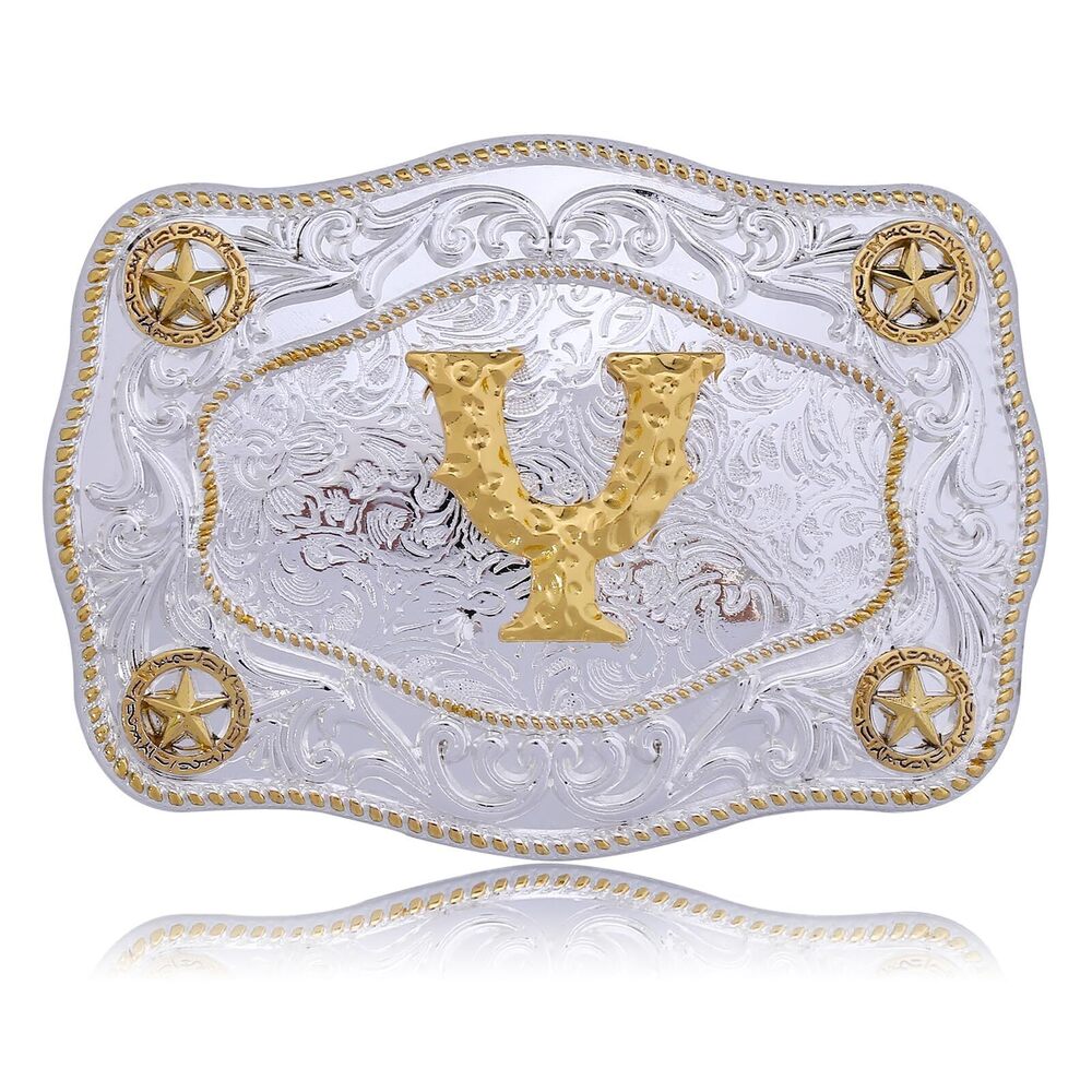 1040 Western Belt Buckles Initial Letters ABCDJMR to Z Large Gold Rodeo